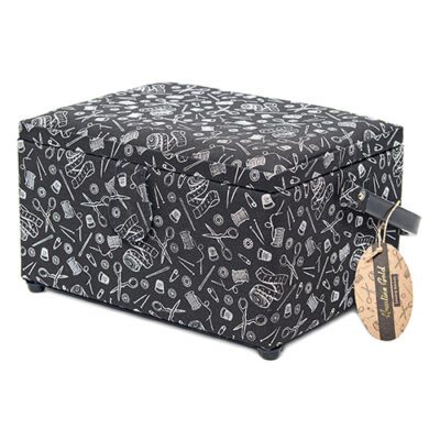 Sewing Basket Notions Print Black
