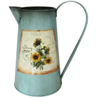 Tin Jug Sunflower Blue 21cmH