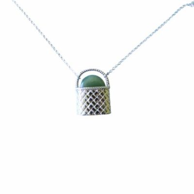 Stirling Silver Kete Necklace with NZ Greenstone semi circle insert