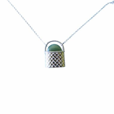 Stirling Silver Kete Necklace with NZ Greenstone semi circle insert