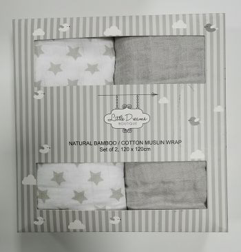 Natural Bamboo/Cotton 2 Pack Muslin Wraps Boxed - 2 colours - Image 4