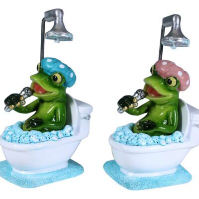Marble Frog singing on Toilet 16cm