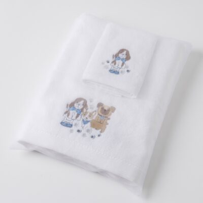 Baby Bath Towel & Washer set in Muslin bag; 4 designs